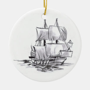 Rond En Céramique Ornement d'art de bateau de pirate