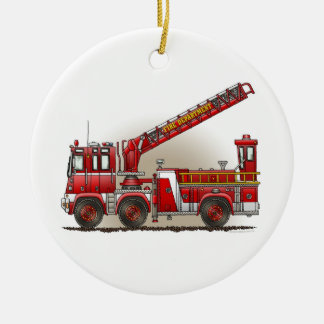 Rond En Céramique Ornement de camion de pompiers de crochet et