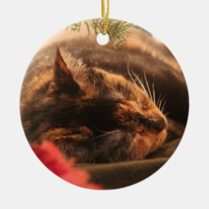 Rond En Céramique Ornement de chat de calicot de Noël