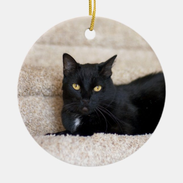 Rond En Céramique Ornement de chat noir (Devant)