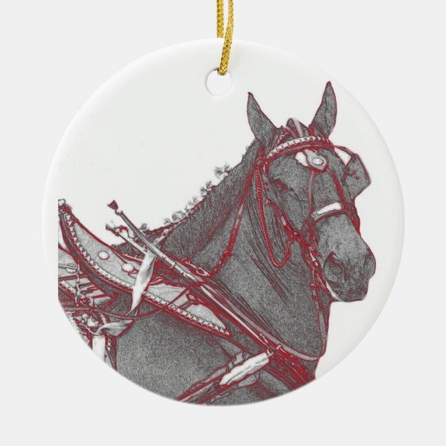 Rond En Céramique Ornement de cheval de Percheron (Devant)