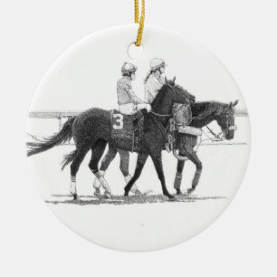 Rond En Céramique Ornement de cheval et de jockey