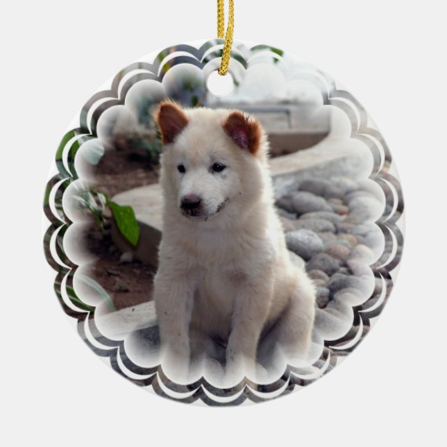 Rond En Céramique Ornement de chiot de bouffe (Devant)