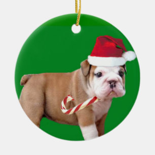 Rond En Céramique Ornement de chiot de bouledogue de Noël