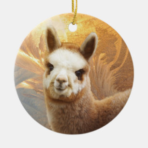 Rond En Céramique Ornement de Chirstmas d'or d'alpaga