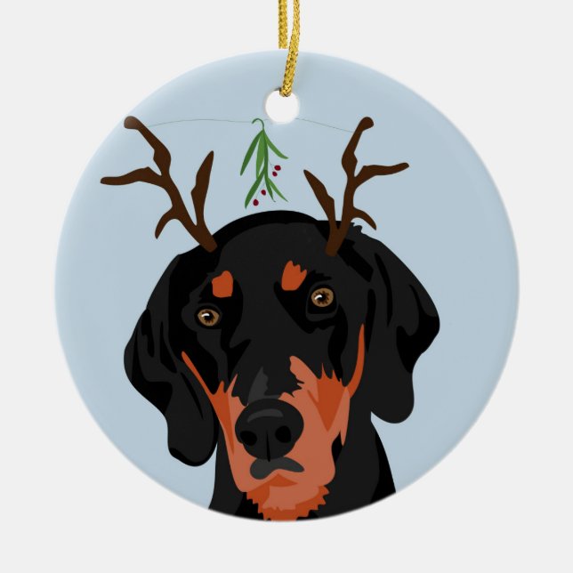 Rond En Céramique Ornement de Coonhound de gui (Devant)