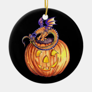 Rond En Céramique Ornement de dragon de citrouille de Halloween