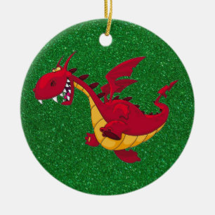 Rond En Céramique ornement de dragon rouge