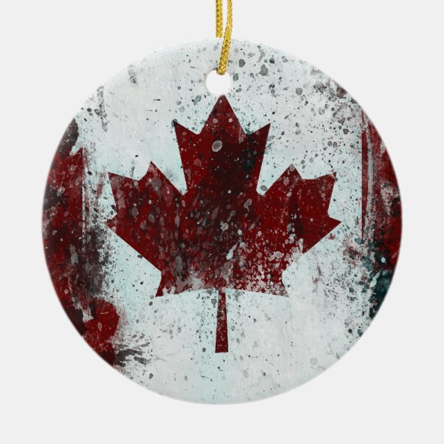 Rond En Céramique Ornement de feuille d'érable du Canada (Devant)