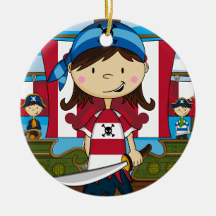 Rond En Céramique Ornement de fille de pirate
