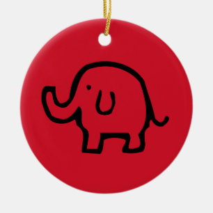 Rond En Céramique Ornement de l'image de l'éléphant rouge