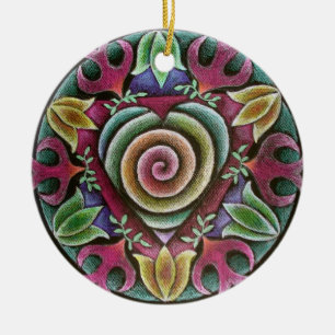 Rond En Céramique Ornement de mandala de coeur de vacances