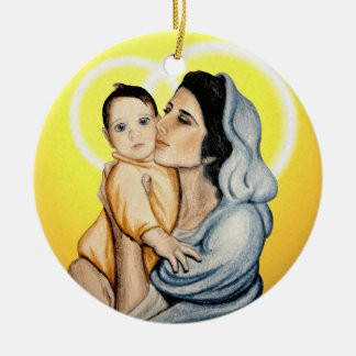 Rond En Céramique Ornement de mère et d'enfant