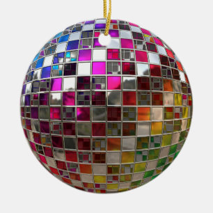 Rond En Céramique Ornement de miroir de boule de disco d'arc-en-ciel