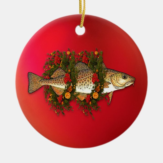 Rond En Céramique Ornement de morue de Noël (Devant)