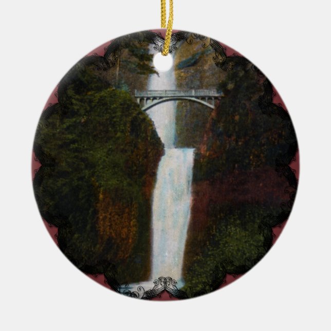 Rond En Céramique Ornement de Multnomah Falls (Devant)