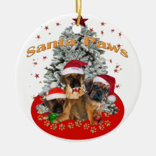 Rond En Céramique Ornement de pattes de Puggle Père Noël