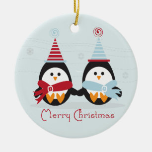 Rond En Céramique Ornement de pingouin de Noël