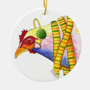 Rond En Céramique Ornement de poulet d'hiver