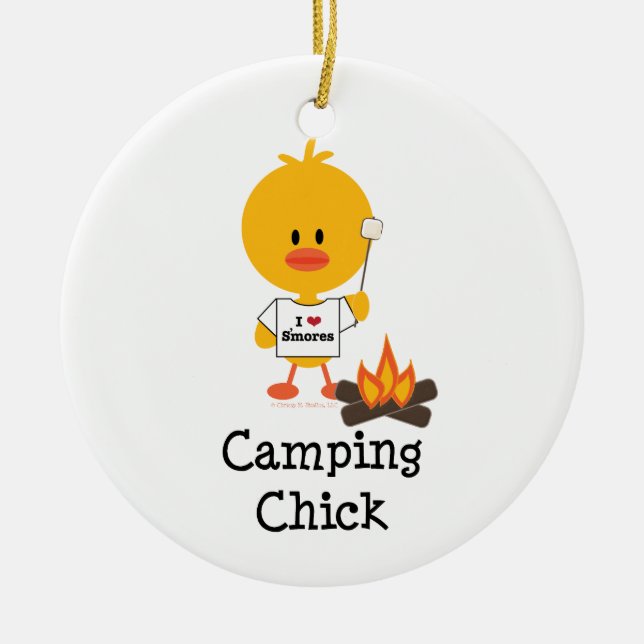 Rond En Céramique Ornement de poussin de camping (Devant)