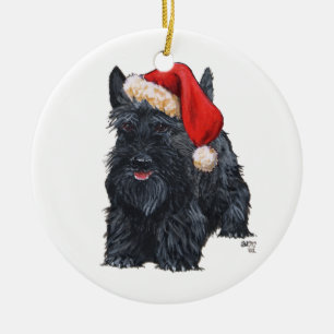 Rond En Céramique Ornement de Santa Scottie Dog