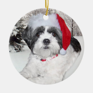 Rond En Céramique Ornement de Shih Tzu de Noël