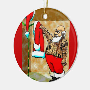 Rond En Céramique ornement de tatouage père Noël