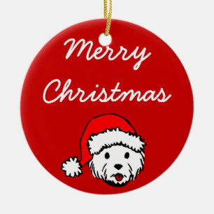 Rond En Céramique Ornement de Westie de Joyeux Noël