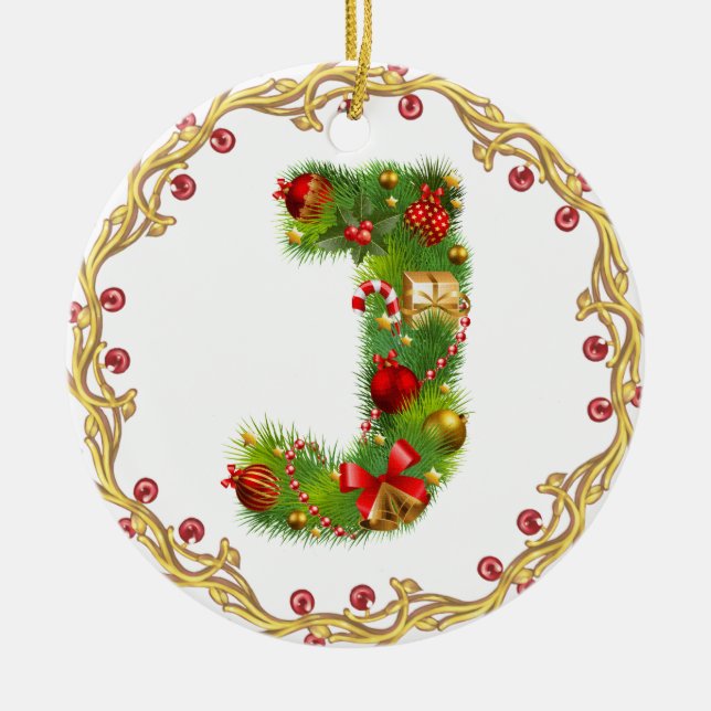 Rond En Céramique ornement décoré d'un monogramme initial de Noël de (Devant)