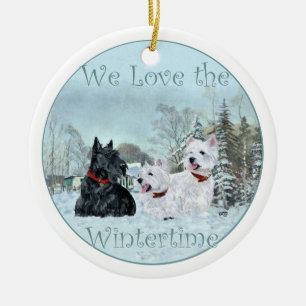 Rond En Céramique Ornement d'hiver Scottie & Westies