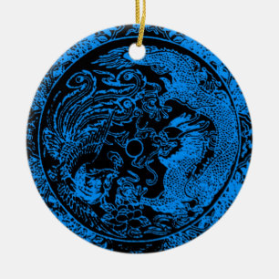 Rond En Céramique Ornement Dragon et Phoenix