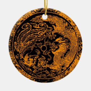 Rond En Céramique Ornement Dragon et Phoenix