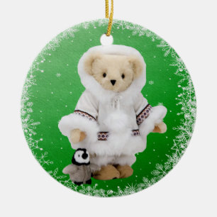 Rond En Céramique Ornement esquimau mignon d'ours et de pingouin de