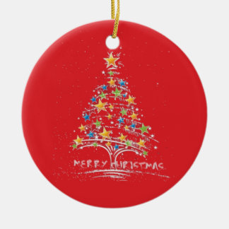 Rond En Céramique Ornement étoilé d'arbre de Joyeux Noël
