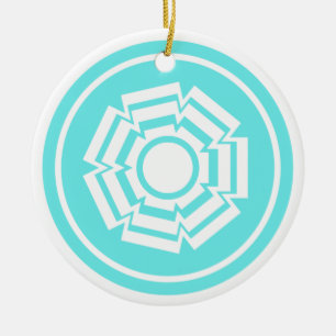 Rond En Céramique Ornement Floral Groove, Turquoise