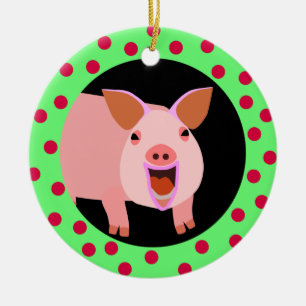 Rond En Céramique Ornement heureux de vacances de porc