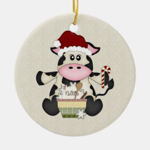 Rond En Céramique Ornement mignon de vache à Noël