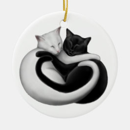 Rond En Céramique Ornement noir et blanc de chats d'amour