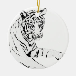 Rond En Céramique Ornement Peinture Tigre Blanc