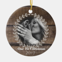 Ornement photo personnalisé de Noël Rustique