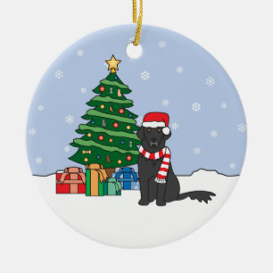Rond En Céramique Ornement Plat-Enduit de Noël de chien d'arrêt
