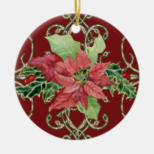 Rond En Céramique Ornement Poinsettia de Noël contemporain