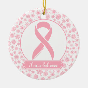 Rond En Céramique Ornement rose de cancer du sein de flocon de neige