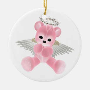 Rond En Céramique Ornement rose d'ours d'ange gardien de KRW