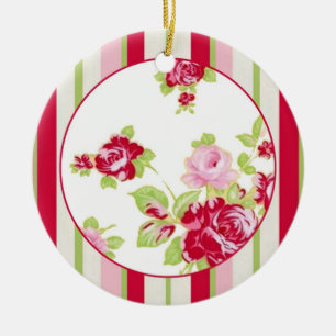 Rond En Céramique Ornement rose Et Stripes