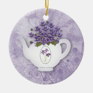 Rond En Céramique Ornement violet de théière