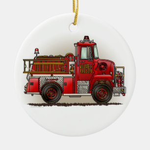 Rond En Céramique Ornement volontaire de camion de pompiers