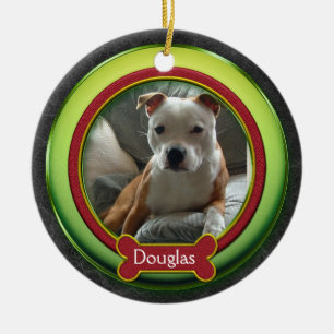 Rond En Céramique Pet Photo Ornement Rouge Vert Noël