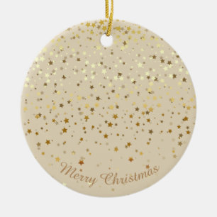 Rond En Céramique Petite Golden Stars Ornement de Noël-Beige