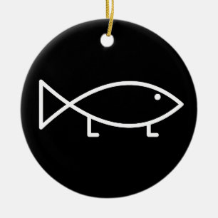 Rond En Céramique Poissons de Jésus avec des jambes - ornement